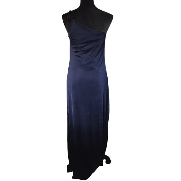 BCBGMaxazria Navy Blue Asymmetrical Beaded Maxi Dress - Picture 5 of 8